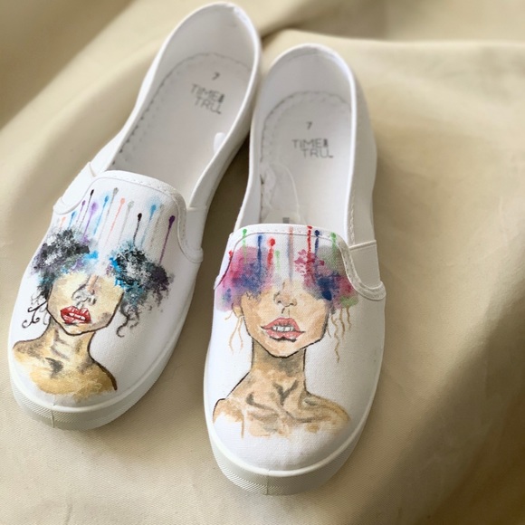 Time and Tru Shoes - Hand Painted Canvas Slip On Shoes